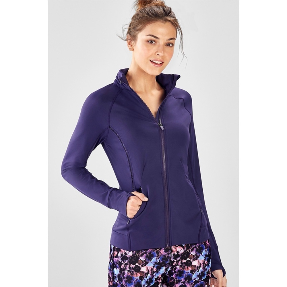 FABLETICS | Indigo Bri Mock Neck Zip Front Jacket with Hood Sz. XS